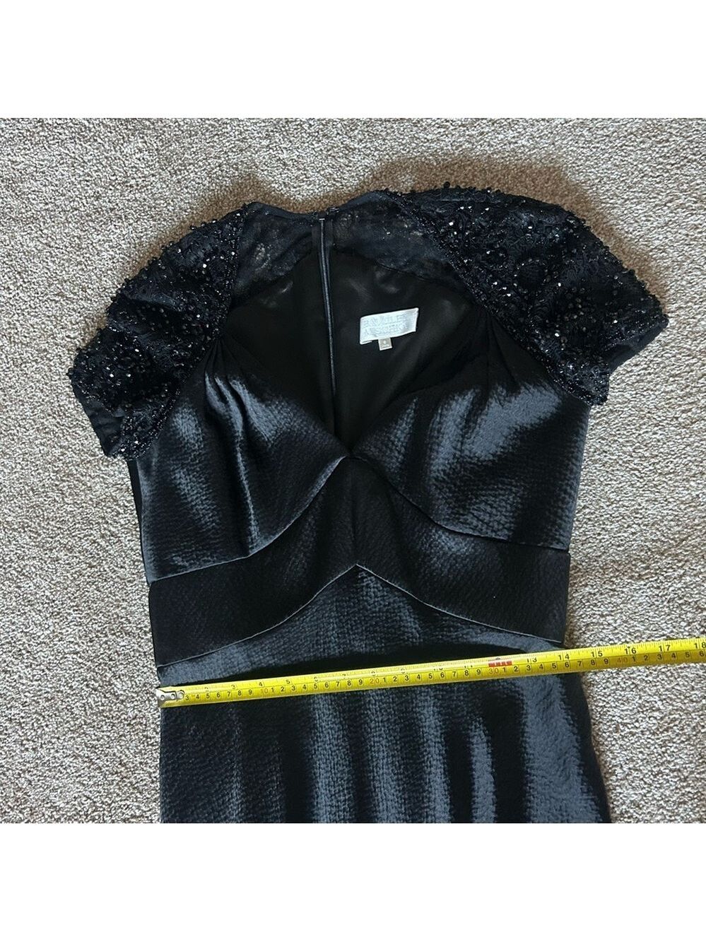 Badgley Mischka black beaded lace short sleeve silk formal evening gown 8 NWOT - Picture 16 of 17